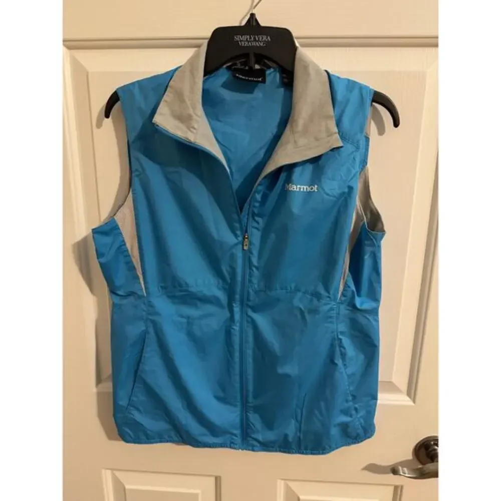 Marmot Womens DriClime Lightweight Blue Running Hiking Full Zip Vest Pockets M